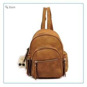 NEW Textured Vegan Leather Backpack with Pompom